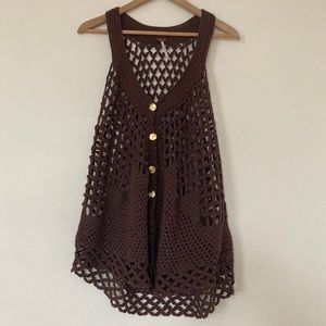 Free People Brown Knitted Mesh Cardigan Vest - S